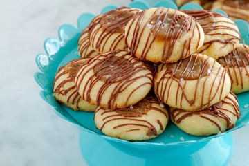 Salted caramel cookies drizzled with chocolate