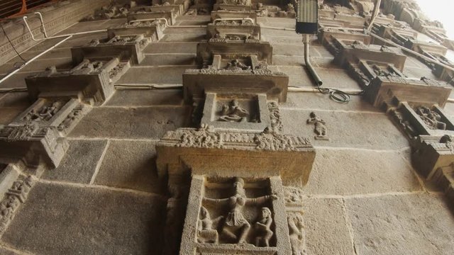 Ancient stone carving on wall preserved in southern Indian temple Tiruvannamalai