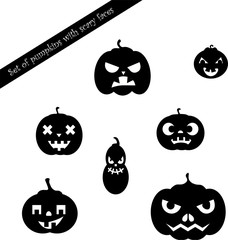 Set of pumpkins with scary faces
