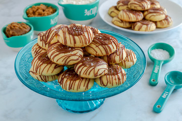 Salted caramel cookies drizzled with chocolate