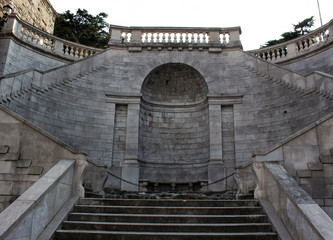 the great stairs and wall in Italy - 240663175