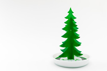 Christmas green tree from paper with reagents of crystal