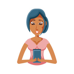 woman with smartphone device isolated icon