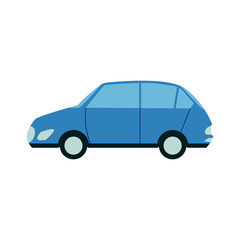 Blue passenger city car side view in flat style isolated on white background - auto vehicle. Vector illustration of family wagon automobile - wheel motor transportation.