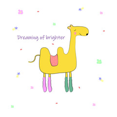 postcard with a cute camel that calls to dream brightly
