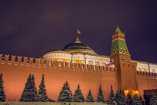 Beautiful view of the Kremlin wall frop Red square in Russia