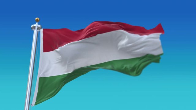 4k Seamless hungary flag with flagpole waving in wind,fully digital rendering,The animation loops at 20 seconds.flag 3D animation.