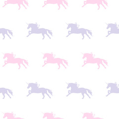 Seamless backdrop with pink and purple unicorns. Flat style vector illustration.