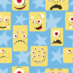 Seamless cute monsters pattern. Vector background for kids.