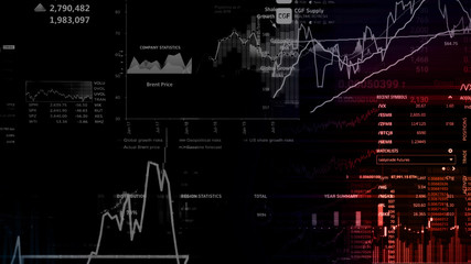 3D rendering of stock indexes in virtual space. Economic growth, recession