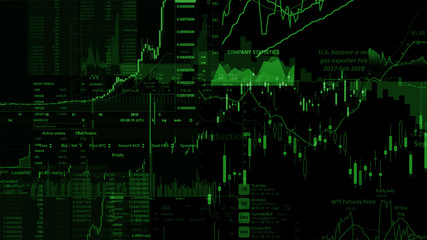 3D rendering of stock indexes in virtual space. Economic growth, recession