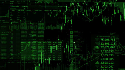 3D rendering of stock indexes in virtual space. Economic growth, recession