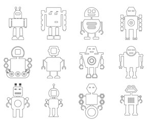 Vector icons of robots in a flat design
