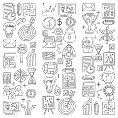 Vector set of bussines icons in doodle style.