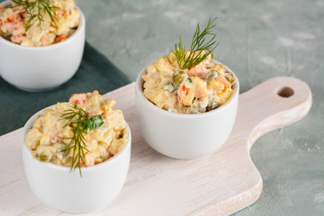 Traditional Polish salad with cooked vegetables and mayonnaise.