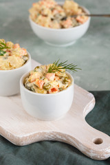 Traditional Polish salad with cooked vegetables and mayonnaise.