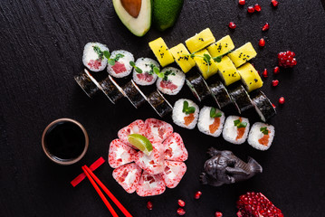 sushi on the black background