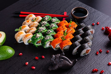 sushi on the black background