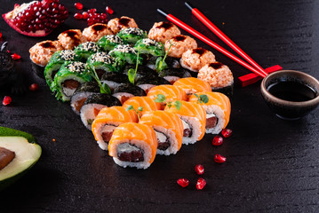 sushi on the black background