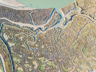 aerial view of marshland