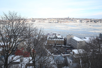winter landscape river in the ice in the city
