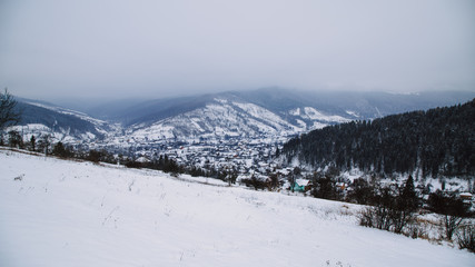 Fototapeta na wymiar Carpathian winter landscape in Yaremche