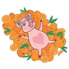 Vector Happy Pig in Bright Oranges illustration