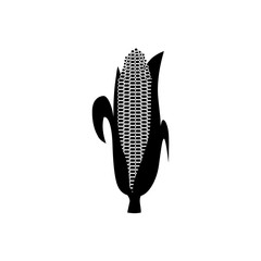 Vector corn cob black silhouette icon. Organic food, harvest cereal for agricultural product design. Natural heatlhy food full of vitamins and nutritions. Isolated illustration