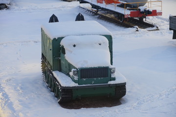 Snowy winter in Kiev, Ukraine, old equipment