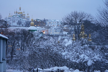 Winter view of the snow-covered Pechersk Lavra