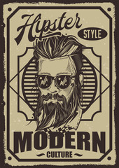Original vector poster of a man with a hipster hair and beard.