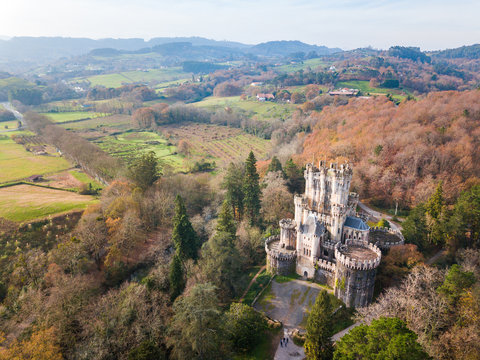 beautiful castle of butron at biscay countryside