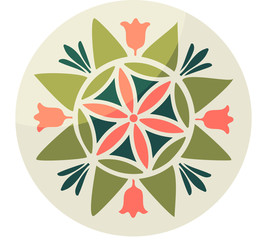 Pennsylvania Fancy Dutch folk art vector illustration: Hex sign with Six-petal rosette. Barn Hex talisman circle sign pow wow or powwow paintings imitation.