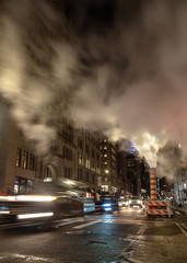 Manhattan Street view at night  with long exposure 