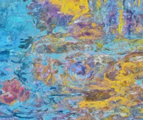 Detailed close-up grunge multi color abstract background. Dry brush strokes hand drawn oil painting on canvas texture. Creative simple pattern for graphic work, web design or wallpaper. 