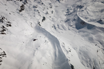 Fototapeta premium Aerial view of landscape in the Swiss ski region of Zermatt with Fluhalp