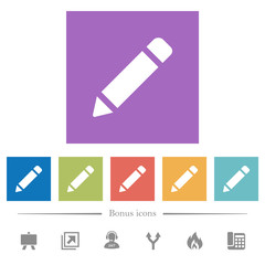 Single pencil with rubber flat white icons in square backgrounds