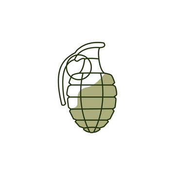 Vector hand grenade bomb icon. 23th of february, Russian Defender of the Fatherland Day symbol. Army troopers explosive weapon. Isolated illustration
