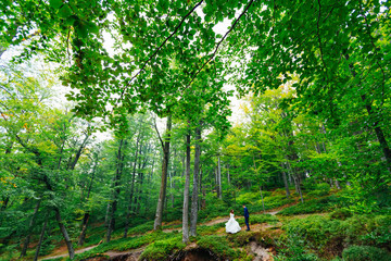 spring forest and wedding couple