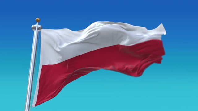 4k Seamless poland flag waving in wind,fully digital rendering,The animation loops at 20 seconds,flag 3D animation.