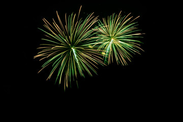 Green fireworks with copy space