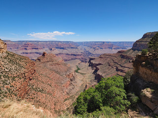 View from the Bright Angel Trail descending toward Indian Garden Gampground in Grand Canyon National Park, Arizona.