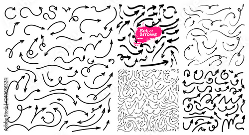 Big Set Of Hand Drawn Arrows Grunge Sketch Handmade Doodle