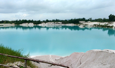 Kaolin Lake. The man-made lake, turned from a mining ground holes, is located in Air Raya Village, Tanjung Pandan, Belitung Island, Indonesia.
