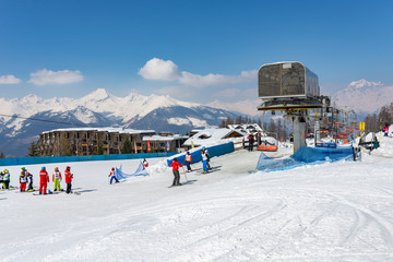 Ski resort in winter, Aosta, Italy