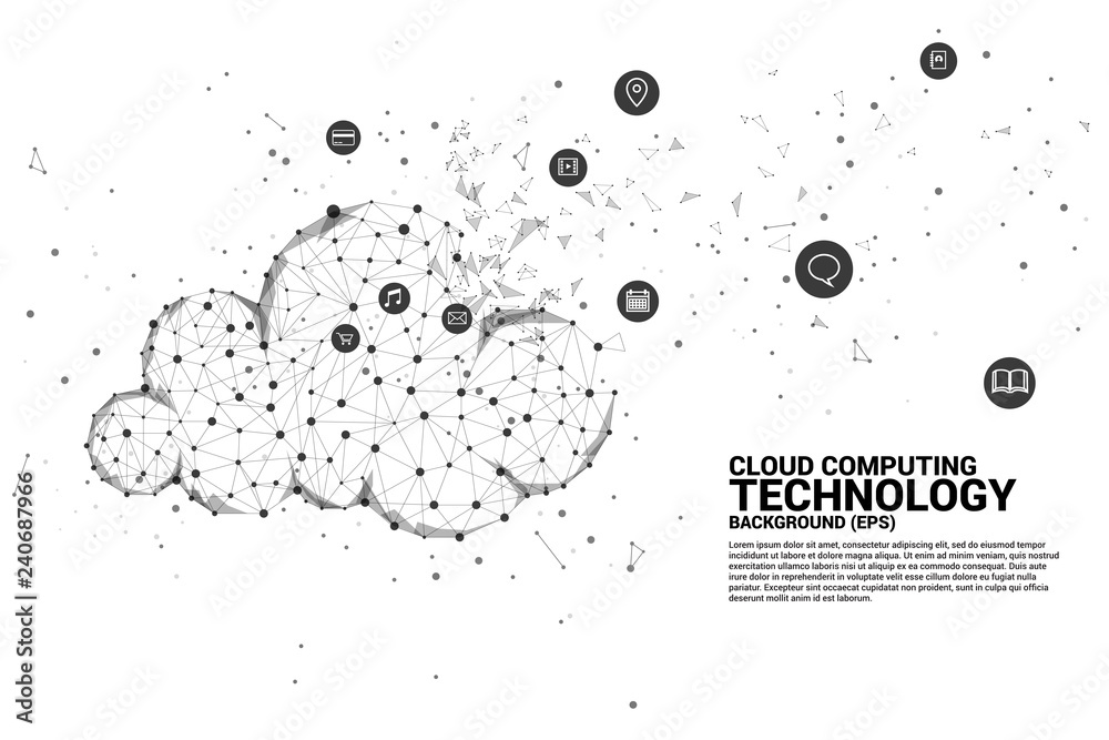 Poster Cloud computing network technology polygon dot connected line with icon : Concept of cloud server, Storage and data