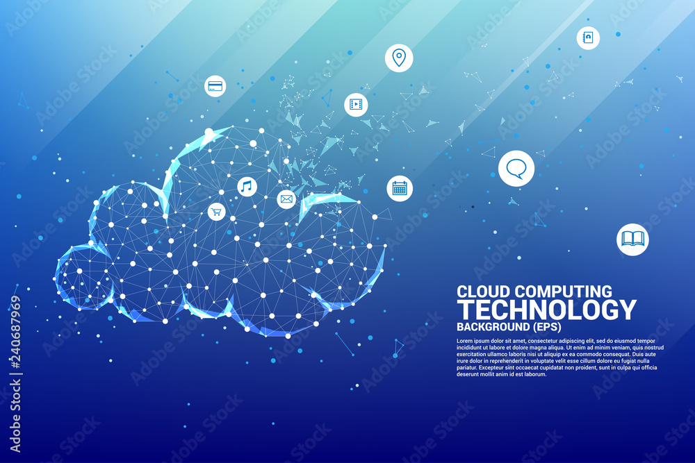 Aufkleber Cloud computing network technology polygon dot connected line with icon : Concept of cloud server, Storage and data