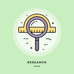 Research, flat design thin line banner, usage for e-mail newsletters, web banners, headers, blog posts, print and more. Vector illustration.