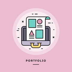 Portfolio, flat design thin line banner, usage for e-mail newsletters, web banners, headers, blog posts, print and more. Vector illustration.