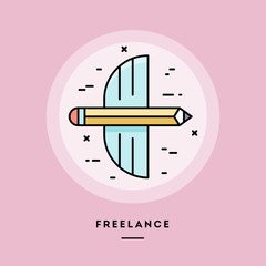 Freelance, flat design thin line banner, usage for e-mail newsletters, web banners, headers, blog posts, print and more. Vector illustration.